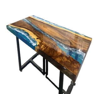 Venta caliente Logo de soporte Cena de madera de nogal Clear <span class=keywords><strong>River</strong></span> <span class=keywords><strong>Blue</strong></span> Ocean Island Bar Comedor Café Mesa de resina epoxi - Product Image 1