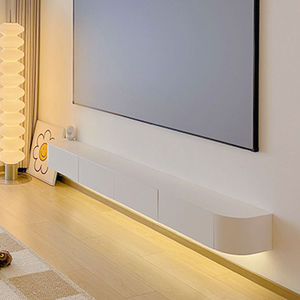 Meuble TV mural ultra-étroit en bois massif Wan Yusen avec panneau en pierre frittée pour salon, chambre et petit appartement - Product Image 3