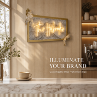 Enseigne néon personnalisée élégante avec nom de famille, texture marbre, cadre doré pour réception de mariage, anniversaire, éclairage LED sur mesure