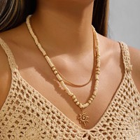 Collier de perles en coquille de noix de coco style vacances à la plage, pendentif soleil haut de gamme de luxe léger, accessoire de bijouterie transfrontalier