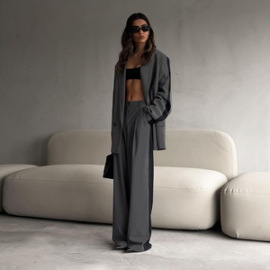 Nuevo Traje Elegante Holgado Bdbh para Mujer, Traje de Dos Piezas con Pantalones Anchos de Pierna Larga y Mangas Largas en Color Contrastante, Estilo Europeo y Americano - Product Image 5