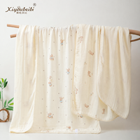 Couette pour enfant respirante en coton bambou 6 couches, motif ourson, pêche et ballons, en gaze froissée douce, pour lit bébé, OEM