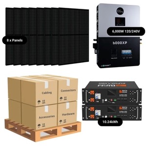ระบบพลังงานแสงอาทิตย์ EG4 รุ่น 58493 6000W 120/240V แบตเตอรี่ลิเธียมไอออน + แผงโซลาร์เซลล์โพลีคริสตัลไลน์/โมโนคริสตัลไลน์ 8 แผง ขนาด 410W พร้อมระบบ MPPT มาตรฐาน CE - Product Image 1
