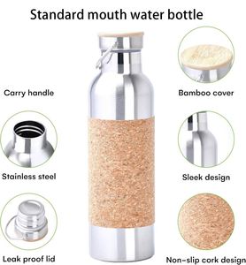 Custom logo Metal Tumbler <b>Double</b> <b>Wall</b> Vacuum Insulation Non Slip Cork Yoga Water Bottle With with Thin Detachable Cork Sleeve - Product Image 3