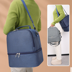 Insulated Lunch Bag Navy Blue Large Capacity Portable Foldable Food Storage Crossbody Bag for Work or Outing - Product Image 3