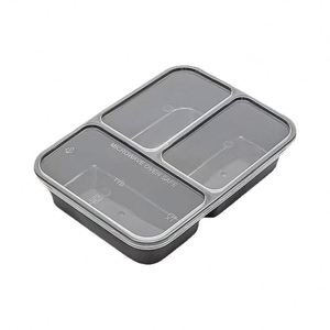 Boîte à lunch jetable noire à 3 compartiments de 500, 650 et 750 ml, conteneur rectangulaire à emporter avec couvercle pour accompagnements - Product Image 5