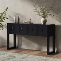 Table console géométrique sculptée avec 3 tiroirs à fermeture amortie, détails de pieds cannelés, table d'entrée pour salon, couloir, noir