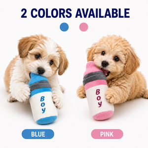Giocattolo per cani a forma di biberon morbido e peluche con squeaker, design ricamato a tema bambino, interattivo, da masticare per cuccioli, per cani di piccola taglia e gatti, disponibile in 2 colori - Product Image 1
