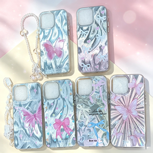<span class=keywords><strong>Coque</strong></span> <span class=keywords><strong>de</strong></span> téléphone Y2K esthétique argentée effet laser ondulé <span class=keywords><strong>avec</strong></span> imprimé papillon et nœud mignon, protection anti-chute <span class=keywords><strong>avec</strong></span> chaîne à main perlée - Product Image 5