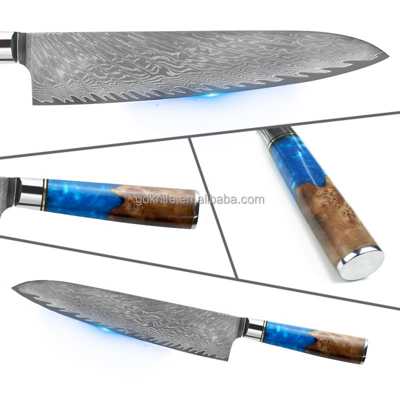 Factory Wholesale Cooking Kitchen knife Damascus steel Japanese chef knife with Blue Resin Handle