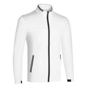 Fashion Men Golf Pullover Polyester Spandex Fabric Full Zip Stand Neck Performance Golf Shirt Men