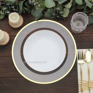 Assiettes de présentation jetables transparentes à bord doré, <span class=keywords><strong>vaisselle</strong></span> de service en <span class=keywords><strong>plastique</strong></span> pour décoration de mariage - Product Image 4