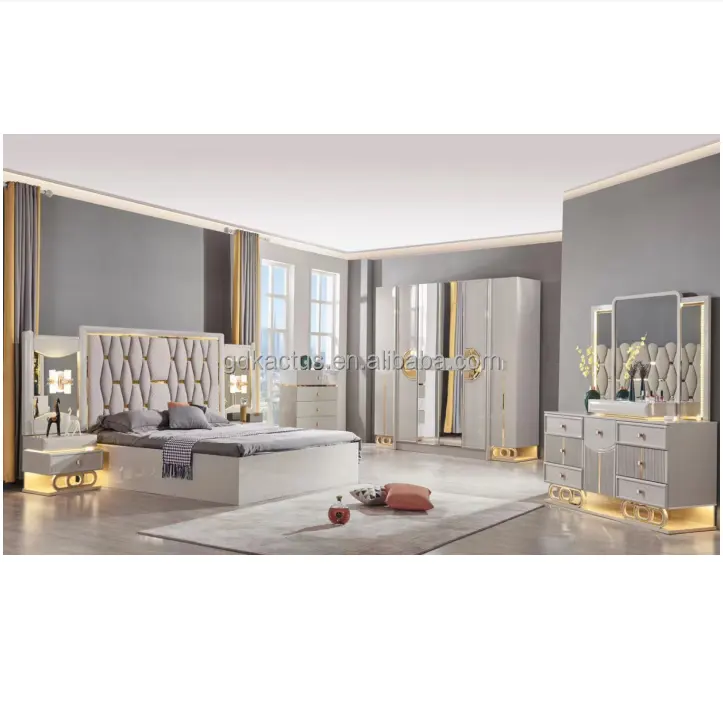 2022 dernière conception luxueuse moderne laque blanche traditionnelle King size ensembles de meubles de chambre