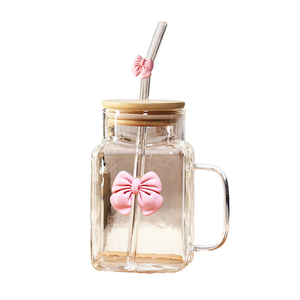 Bicchiere in Vetro Trasparente a Forma di Farfalla Ecologico Best Seller Carino per Caffè con Cannuccia e Coperchio in Bambù - Product Image 4