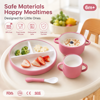 Nouvelles assiettes en porcelaine blanches classiques de 8 pouces avec compartiments et manches en silicone pour enfants, compatibles micro-ondes et lave-vaisselle, avec ventouse pour bébé