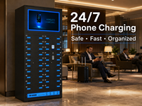 40 casiers de recharge pour smartphones avec grand écran publicitaire, noir mat, armoire de recharge mobile en libre-service pour centres commerciaux et bureaux