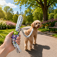 Laisse pour chien tressée multicolore avec décoration florale au crochet, résistante à l'usure, pour chiens de petite, moyenne et grande taille