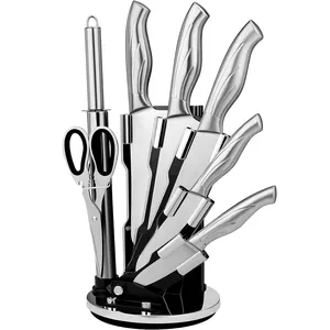 Hediye öğeleri 8 adet paslanmaz çelik şef mutfak bıçağı seti profesyonel oyma mutfak bıçağı ile döner stant