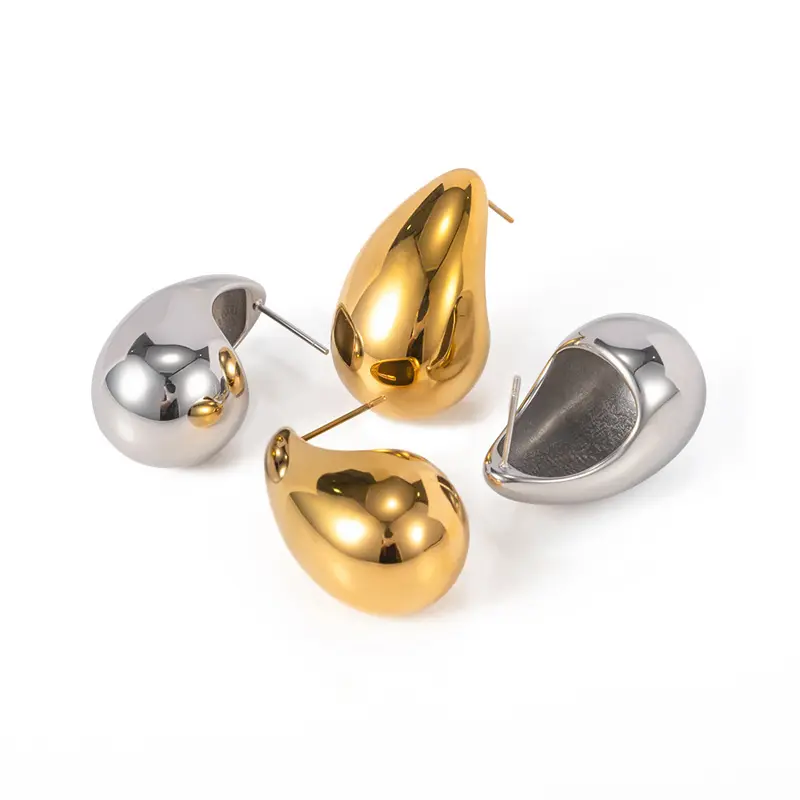 BAOSHI Fashion Chunky Jewelry 18K Gold Plated Tear Drop Punk Earrings Stainless Steel Hollow Waterdrop Stud Earring For Girls