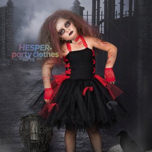 Disfraz de Halloween para Niñas, Diseño de Zombi, Color Negro y Rojo, Vestido de Princesa con Tutú de Tul - Product Image 1