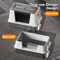 KAILAN Bac à litière pour chat en acier inoxydable et ABS, espace intérieur de 20L, anti-odeur, facile à nettoyer, design détachable, pelle offerte
