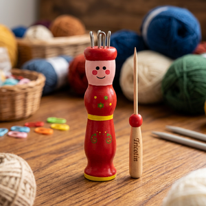 DANKING HC0163 Kit de Muñeca de Madera para Tejer de Alta Calidad |   Herramienta de Crochet Portátil, Hecha a Mano, con Diseño Rojo Elegante - Product Image 4