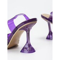 SXSD208 Nouvelle Arrivée 2022 Tendance Mode Estivale Chaussures de Sport Femme à Talon Bas en PVC Transparent Violet à Bout Pointu et Fleur en Cristal