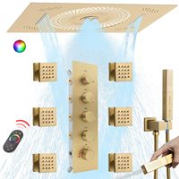 Système de douche thermostatique complet en acier inoxydable brossé laqué laiton 16x24 pouces, multi-jets, pour appartement