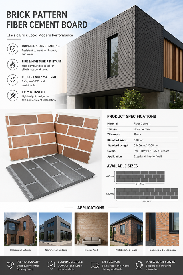 Brick Fiber Cement Siding Boards Fireproof Exterior Wall Cladding EN ...
