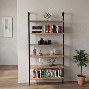 Book Case <b>Bookshelf</b> 6 Tier <b>Bookshelf</b> Metal Wood <b>Bookshelf</b> Freestanding <b>Bookshelf</b> Open <b>Bookshelf</b> Display Shelf Storage - Product Image 1
