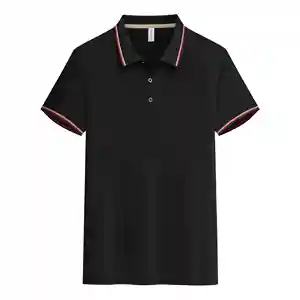 Camisas polo de malha luxuosa para homens, camisas polo de golfe bordadas com logotipo personalizado em poliéster preto e spandex