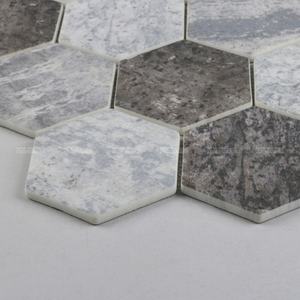 Nouvelles mosaïques hexagonales en verre recyclé aspect marbre mat pour crédence de cuisine, salle de bain, décoration de maison, hôtel, restaurant - Product Image 3