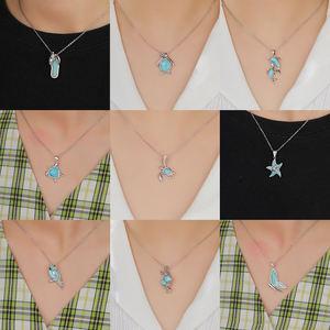 Liontin hewan laut perak 925 dengan Larimar dengan cermat dibuat untuk pakaian elegan gaya lucu untuk pesta dan hadiah - Product Image 3