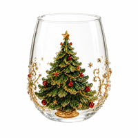 Verre à vin sans pied en verre de Noël avec motif de chaussette en film cristal 3D, pour boissons de Noël, eau et lait, vente en gros