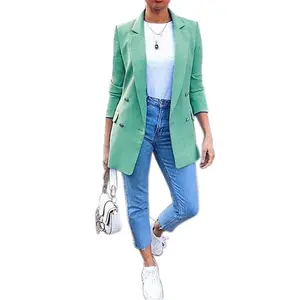 Modieuze Dames Tweedelige Set Jas Effen Kleur Pak Jas Blazer Broek Set Lente Herfst Dames Kantoor Casual Pakken