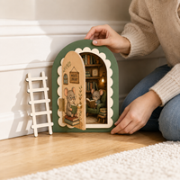 Mini maison en bois décorative avec porte ouvrante, scène de bibliothèque et salon de thé, accessoire mini-échelle, ornements miniatures de ferme pour bureau