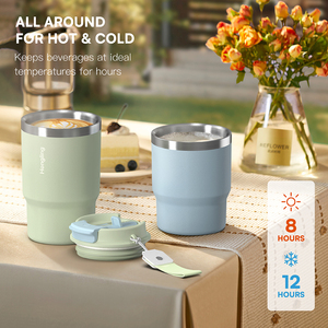 12 унций, широкий рот, легкий напиток и чашка для очистки из нержавеющей стали с веревкой для переноски, 2-сторонние крышки, без разлива для холодного кофе - Product Image 2