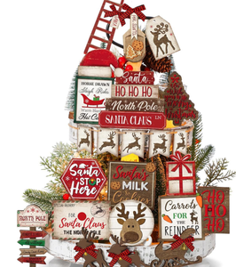 24 pezzi di natale da tavolo <span class=keywords><strong>centrotavola</strong></span> con alce decorato in fattoria slitta <span class=keywords><strong>su</strong></span> un vassoio di <span class=keywords><strong>legno</strong></span> a più livelli appesa da parete decorazioni natalizie - Product Image 3