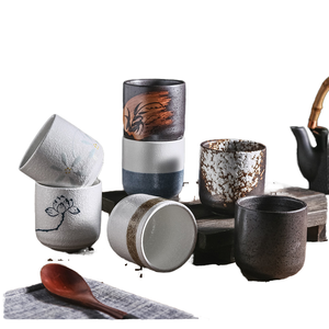 Tasse à café, thé ou saké en céramique japonaise moderne de 250 ml, en porcelaine écologique avec motif de dessin animé pour usage domestique, vente en gros - Product Image 1