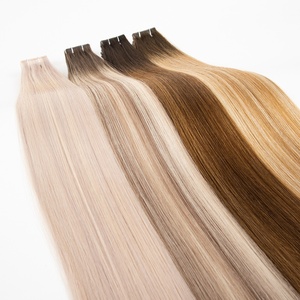 <span class=keywords><strong>Cabello</strong></span> humano ruso doble dibujado <span class=keywords><strong>ondulado</strong></span> rizado mezclado Rubio doble cara Invisible PU piel genio Cinta Larga trama extensión de <span class=keywords><strong>cabello</strong></span> - Product Image 6
