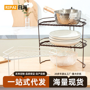 Ripai Kitchen Storage Rack Carbon Steel White <b>Desktop</b> Corner Shelf For Cookware And Condiment Organization - Product Image 5