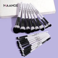 Maange Grosir Hitam 18 Buah Label Pribadi Logo Kustom Baru Kuas Kosmetik Set Kuas Makeup Plastik Nilon Wanita Vegan