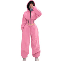 Pantalon de survêtement baggy KY pour femme, ensemble de survêtement grande taille avec sweat à capuche court zippé et pantalon de jogging