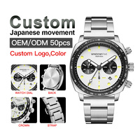 Montre à quartz pour homme en acier inoxydable de 42 mm avec cadran simple à aiguilles, logo personnalisé, étanche 3ATM, mouvement SEIKO, chronographe