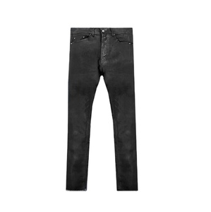 LILUO <span class=keywords><strong>Noir</strong></span> Solide Wax <span class=keywords><strong>Enduit</strong></span> Hommes Jeans Logo Personnalisé Etiquette Wax Hommes Pantalons <span class=keywords><strong>Skinny</strong></span> Plus Size Hommes Denim Ciré - Product Image 1