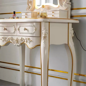 Table de <span class=keywords><strong>maquillage</strong></span> en bois massif de style européen avec miroir éclairé, table de <span class=keywords><strong>maquillage</strong></span> multifonctionnelle pour chambre à coucher, design luxueux de style princesse - Product Image 3