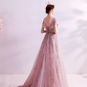 新作 モダン ピンク レース プリンセス 花嫁 ウェディングドレス 乾杯 披露宴 年次総会 婚約 イブニングガウン - Product Image 5