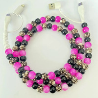 PRÉCOMMANDE – Cordon perlé en acrylique blanc mis à jour avec confettis, chargeur USB portable multifonction 4-en-1 pour iPhone
