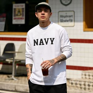 <span class=keywords><strong>T</strong></span>-shirt a maniche lunghe in puro cotone pesante 280g, <span class=keywords><strong>con</strong></span> stampa a lettere NAVY, per uomo, donna e coppia - Product Image 1