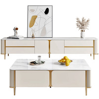 Meuble TV et table basse en bois et marbre de luxe de style moderne avec rangement mobilier d'intérieur de salon dernier modèle 2025